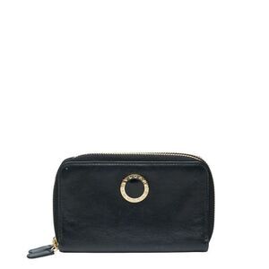 Bvlgari Round Zipper Long Wallet Navy Leather Women's Bvlgari
